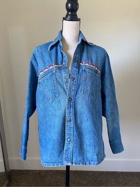 Levi’s 1960s Orange Tag Label Chambray Jacket Shirt Floral Heart Embroidery